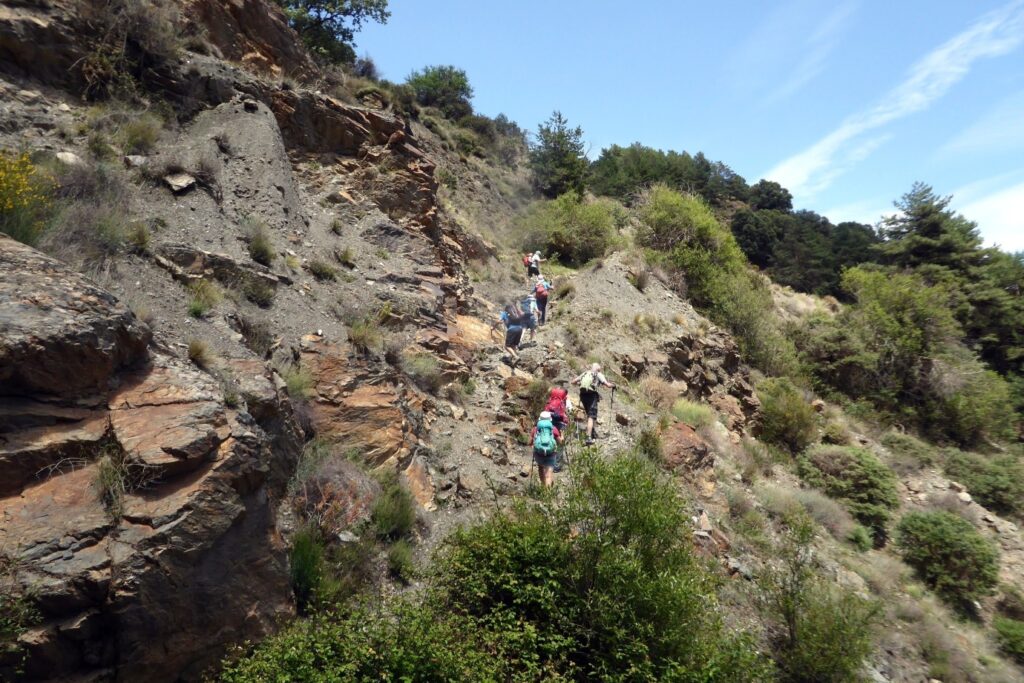 groupe de randonneurs sur un sentier de randonnée dans le parc naturel de la sierra Nevada