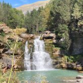 Cascade dans une montagne encadrée de forêts