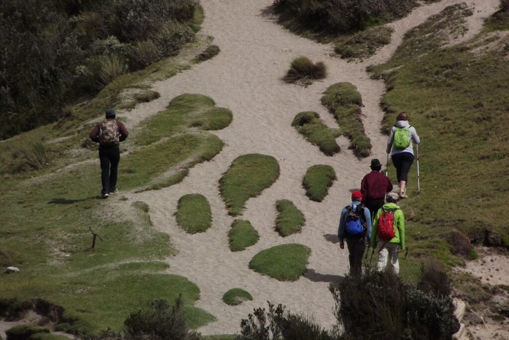 Groupe de randonneurs avec leur guide sur un chemin de randonnée en Équateur