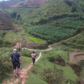 groupe de randonneurs sur un sentier au Vietnam avec leur guide