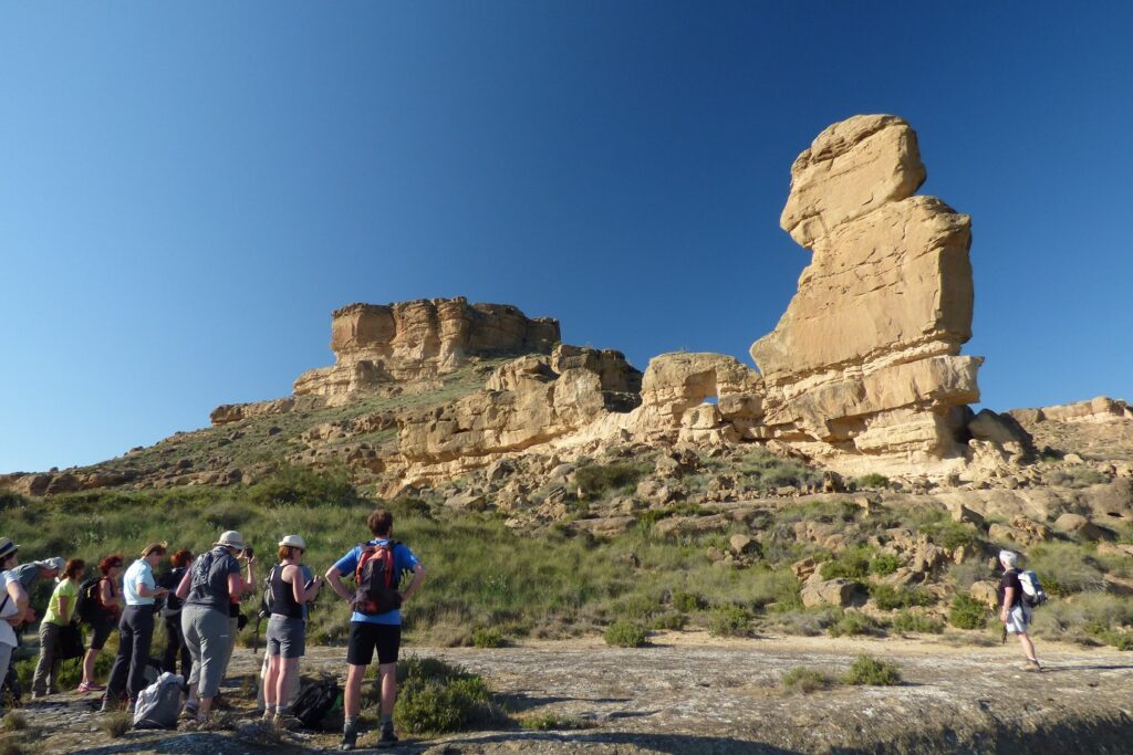 Groupe de personnes devant la vue lors de randonnée entre Monegros et la Sierra de Guara