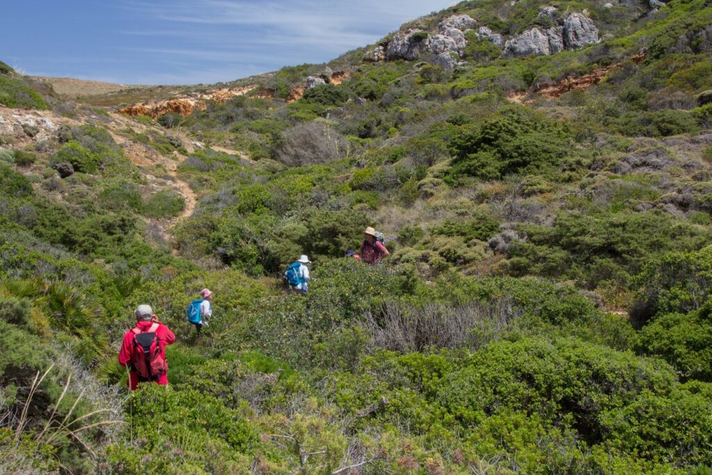 Groupe de randonneurs sur un sentier dans la montagne au Portugal, dans le sud