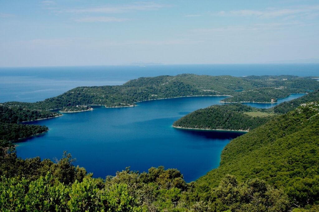 Paysage du littoral en Croatie avec la baie entièrement recouverte d'arbres