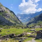 Paysage de montagne avec des roches et des étendues d'herbe