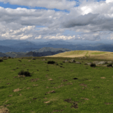 Vallée verte de végétation, avec en fond des collines et au plus loin des sommets, entre Hendaye et Saint-Jean-Pied-de-Port