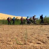groupe de randonneurs sur un sentier avec leur guide en Mauritanie