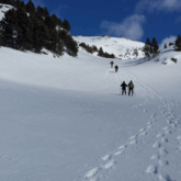 paysage enneigé avec un groupe de marcheurs en raquettes, lors d'un séjour tout compris