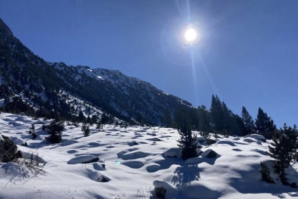paysage lumineux des Pyrénées en hiver sous un manteau de neige