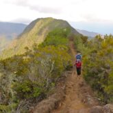 Groupe de randonneurs sur un sentier sur une crête de montagne sans guide