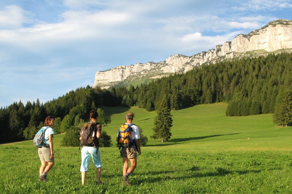 Groupe de randonneurs sur un sentier de randonnée