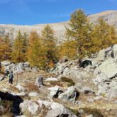 Groupe de randonneurs avec leur guide dans le Mercantour sur un sentier comprenant de grosses roches