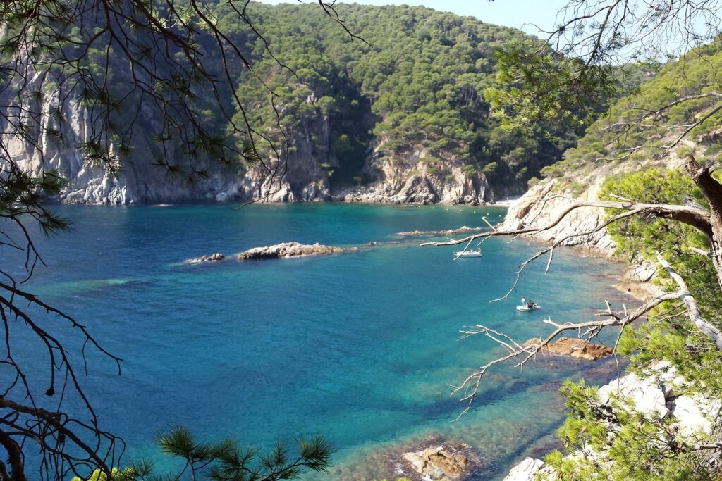Paysage de bord de mer avec de l'eau turquoise et des falaises en bord de mer dans la zone de la Costa Brava