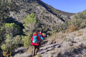 Groupe de randonneurs dans les alentours de Carcassonne sur un sentier de randonnée