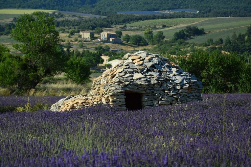 Paysage dans le Lubéron d'une borie, maison typique du midi