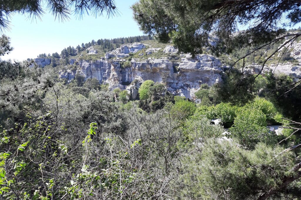 Paysage de montagne avec des falaises au loin, paysage de Provence observé lors d'un séjour de randonnée avec un guide en étoile