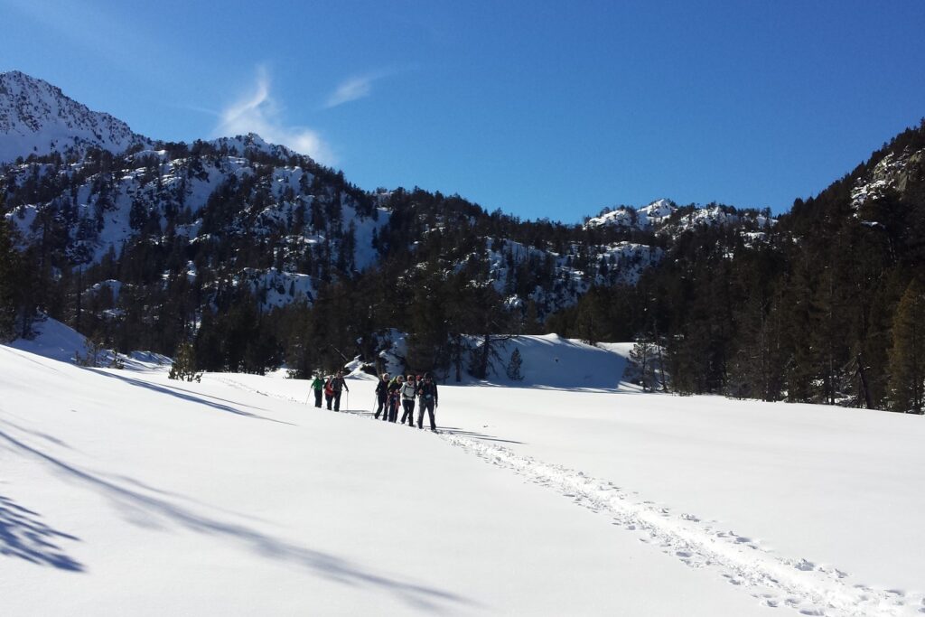 Groupe de randonneurs sur un sentier de randonnée dans le massif du Néouvielle