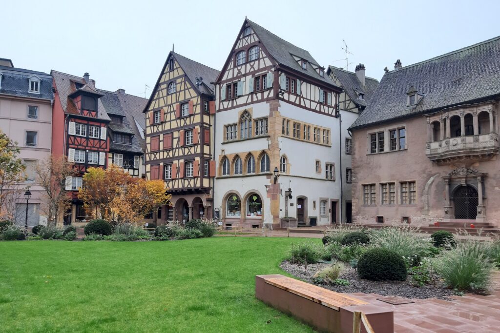 Paysage d'Alsace avec un groupe de maisons typiques