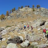 Groupe de radnonneurs dans le mercantour sur un sentier de randonnée avec leur guide, ils sont entrain de monter a flanc d'une montagne