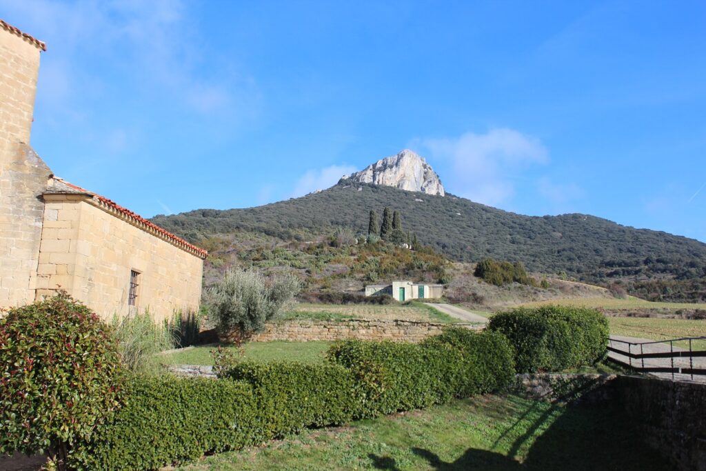 Paysage a Pampelune avec en fond un sommet et au premier plan des habitations.