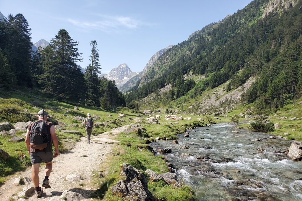 Groupe familial sur un sentier de montagne