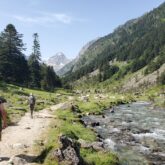 Groupe familial sur un sentier de montagne