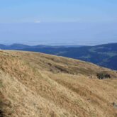 Paysage de montagne dans les hautes Vosges avec au loin une vallée et des sommets