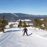 Paysage de montagne avec une personne en train de faire du ski de fond dans le Vercors avec un guide