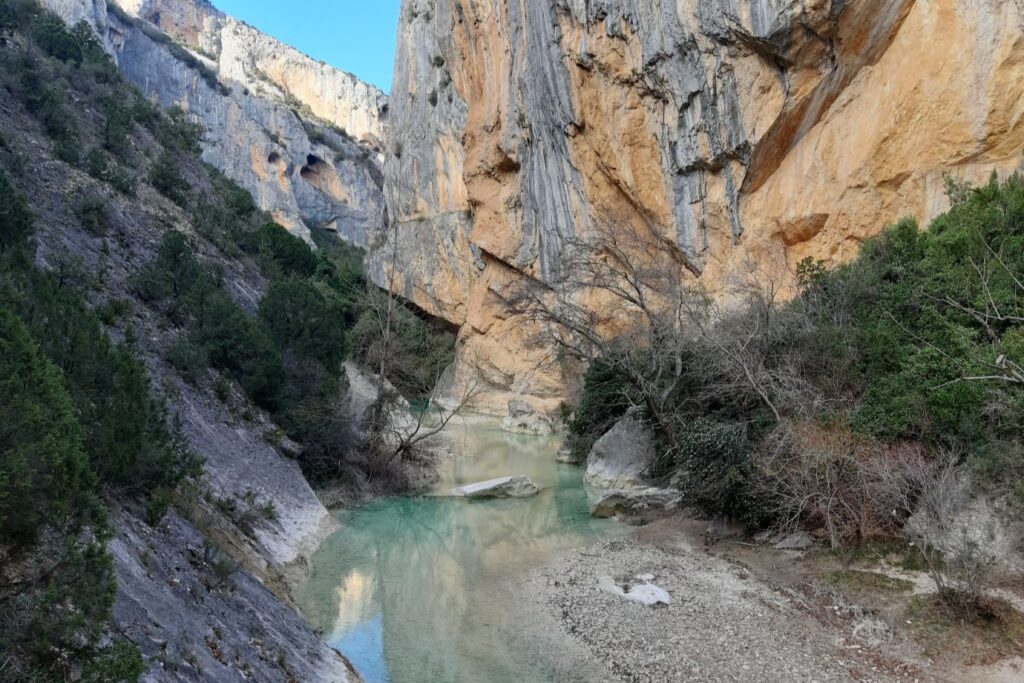 Petit courant d'eau au pied d'une falaise