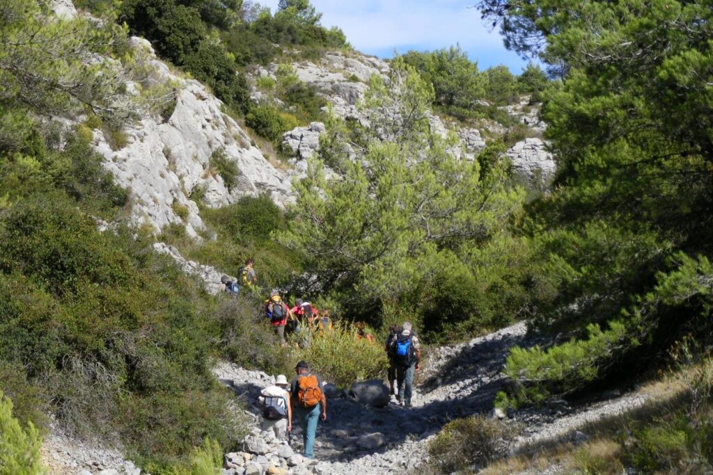Randonneurs dans le massif de la Clape.