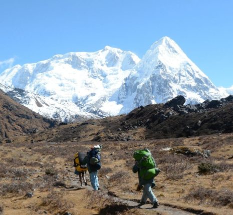 Groupe de randonneurs lors d'un trek dans les montagnes Népalaises.