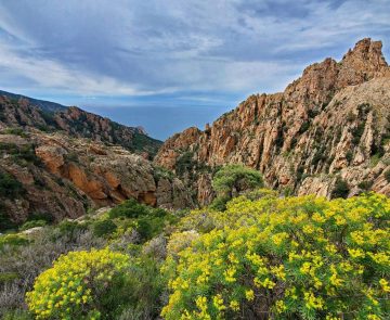 Sentier randonnée Corse Paysage corse lors d'une randonnée en montagne.