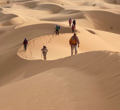 groupe de randonneurs sur les dunes de l'Almatlich en Mauritanie