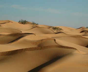 paysage de dunes au Maroc avec un ciel bleu