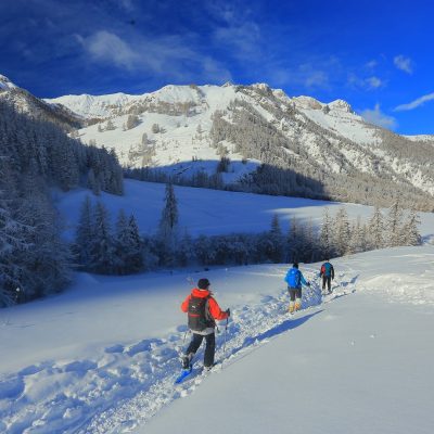 Groupe de randonneurs sur un sentier de randonnée dans le massif du Queyras