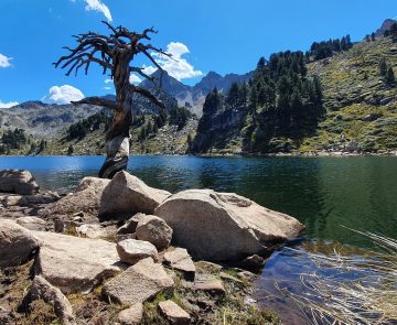 Lac de montagne encadré de sommets