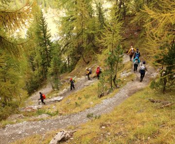 Groupe de randonneurs sur un sentier avec leur guide lors d'un séjour du tour du Queyras confort en itinérance