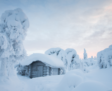 Paysage couvert de neige en Finlande, en Laponie