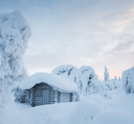 Paysage couvert de neige en Finlande, en Laponie
